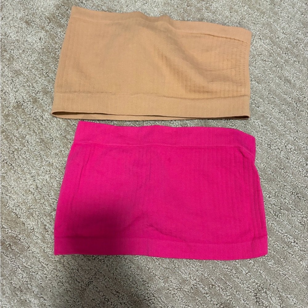 SHEIN Ribbed Seamless Tube Tops in Hot Pink and Tan